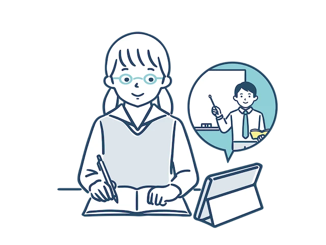 タブレットで学習する生徒
